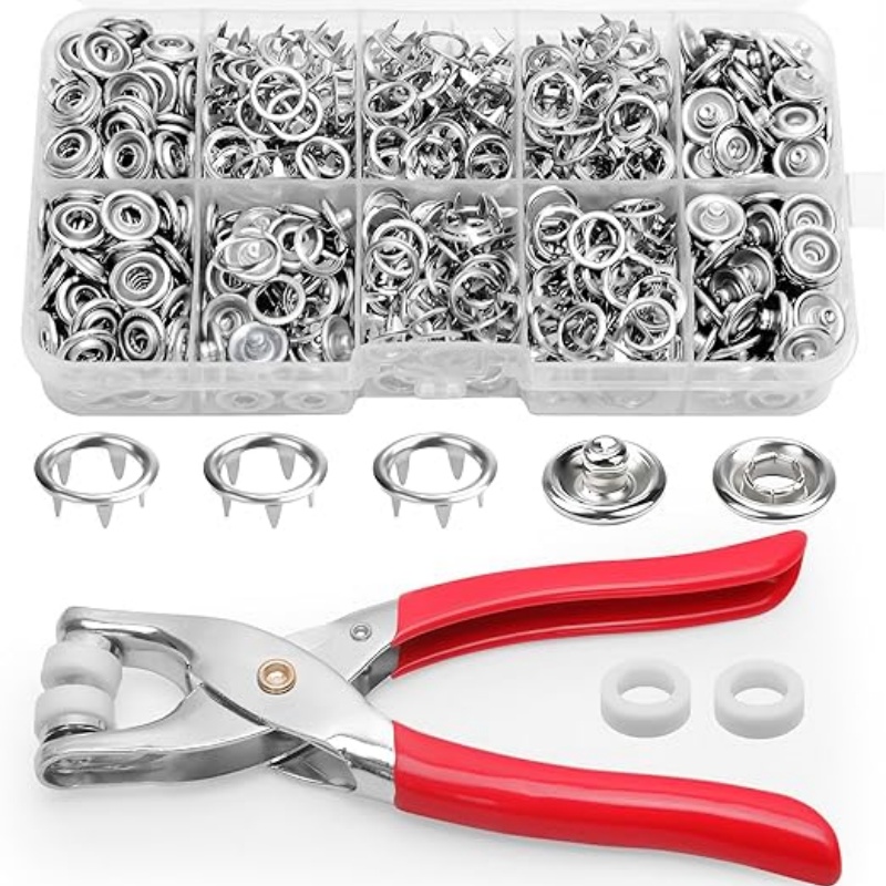 Snap Fastener Set - 9,5mm Metall-Druckknopf-Set - 100er-Set Silberne Hohlknöpfe