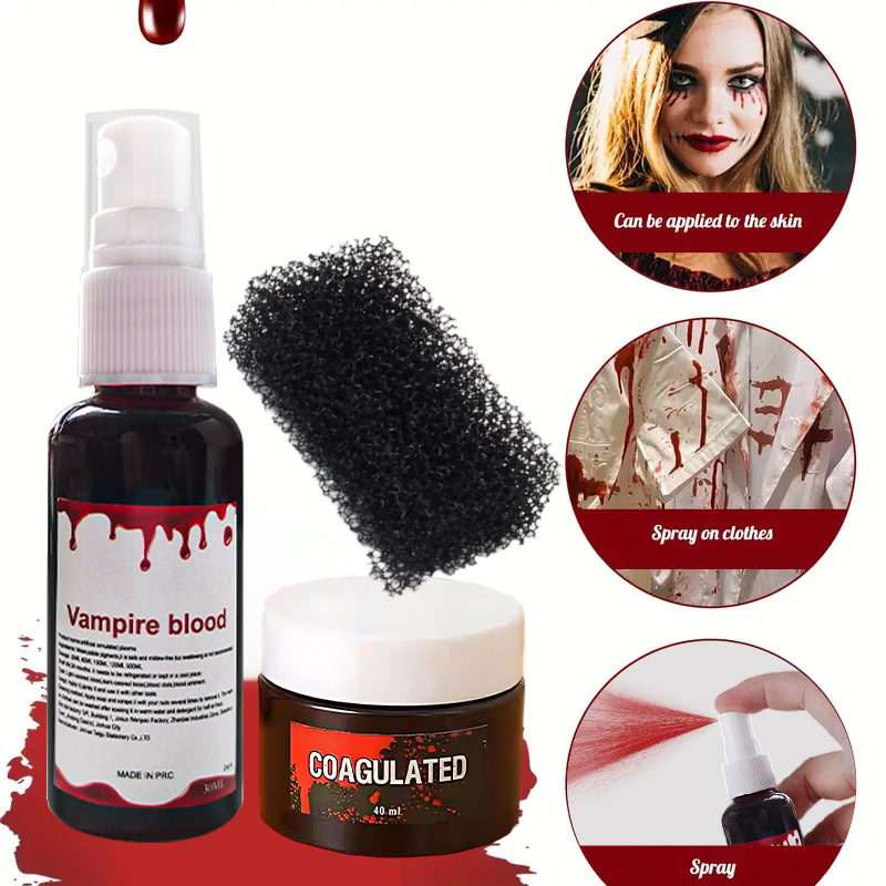 Body Paint Sfx - Halloween Fake-Blut Make-up-Set 3-teilig Vampir-Blutspray +