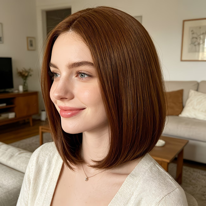 Wig Fiber Net - Luftiger Pony, kurze Bob-Perücke, hellbraun, realistische