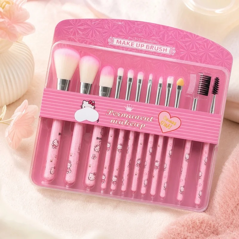 Cosplay Prop Kit - Hello Kitty 12-teiliges Make-up-Pinsel-Set, niedliche rosa