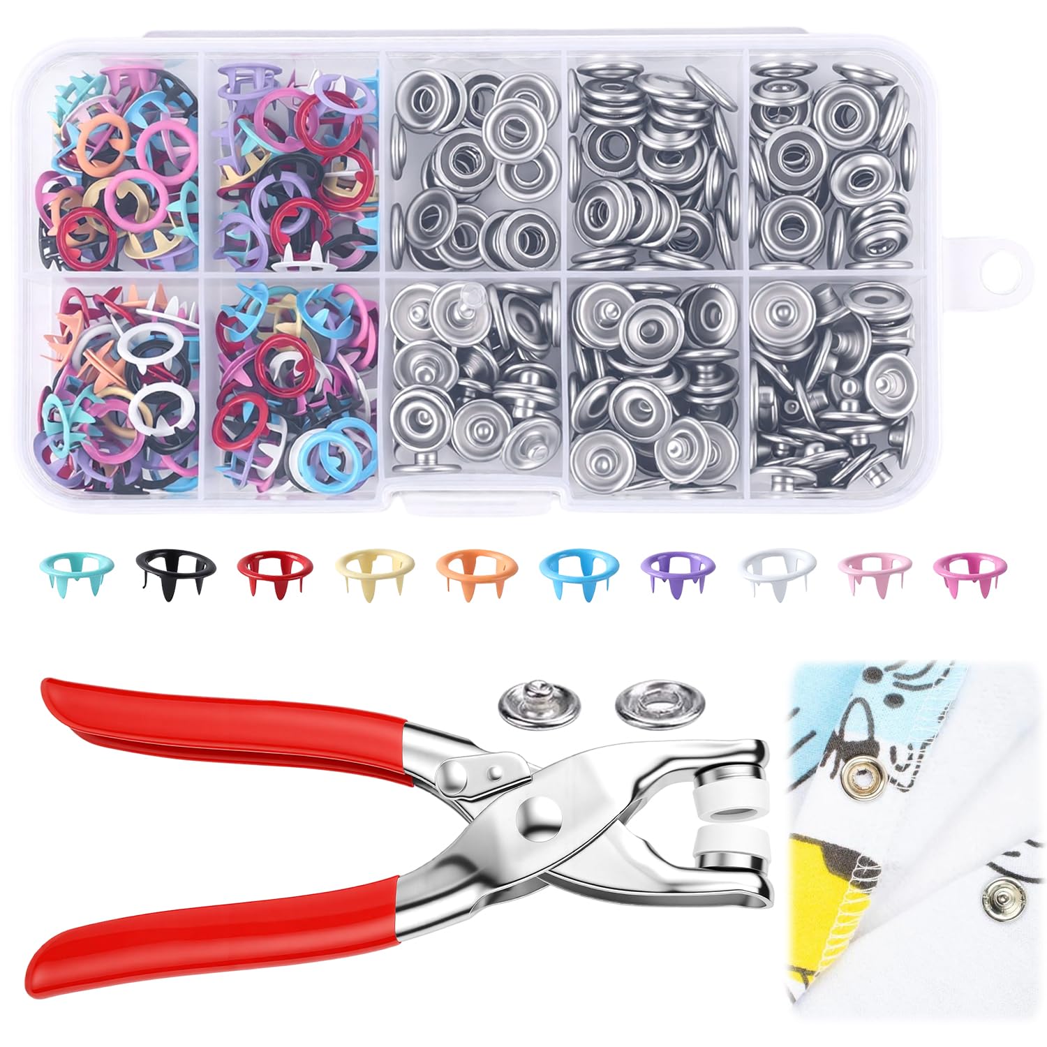 Snap Fastener Set - Nähset mit 100 Metallknöpfen, Metall-Druckknöpfe mit