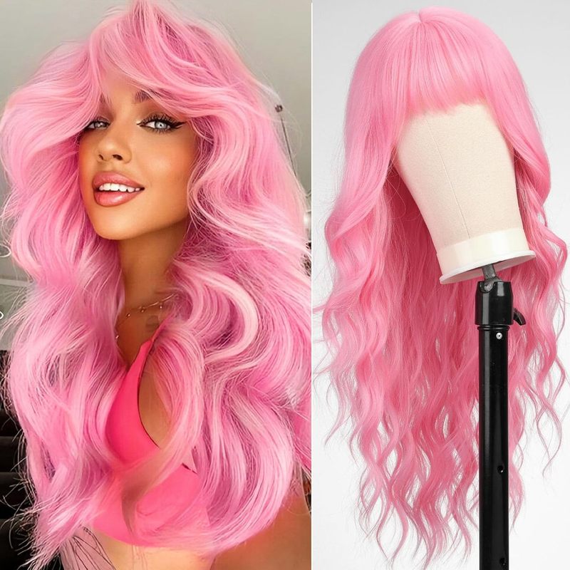 Wig Fiber Net - Lange, glatte Haarperücke mit Pony für
